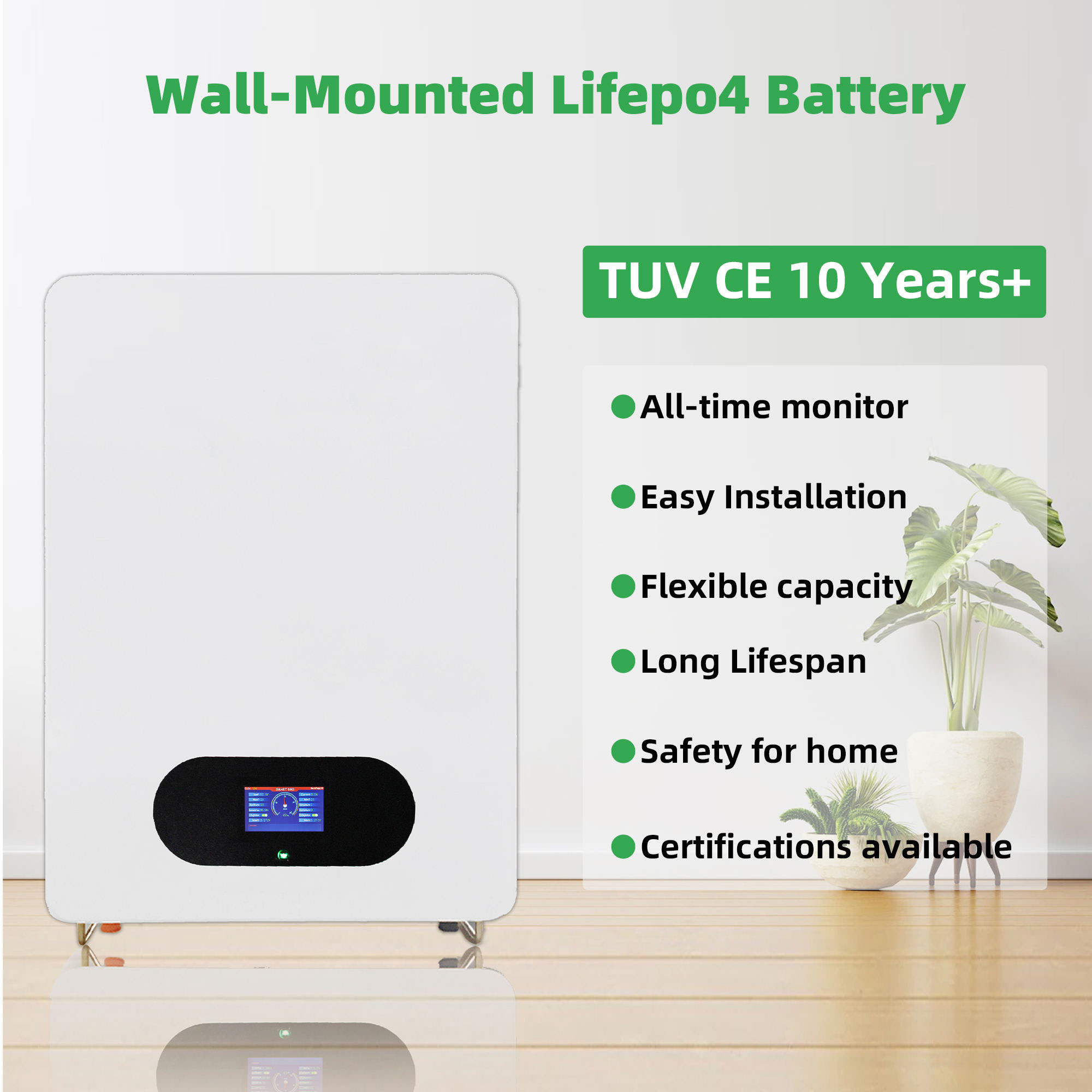 6500 Cycles LiFePO4 48V 200Ah 10Kwh Wall Mounted Solar Batte...