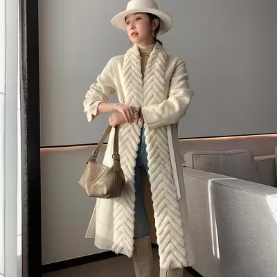 Luxury Real Mink Fur Collar Double Face Wool Coat For Women ...