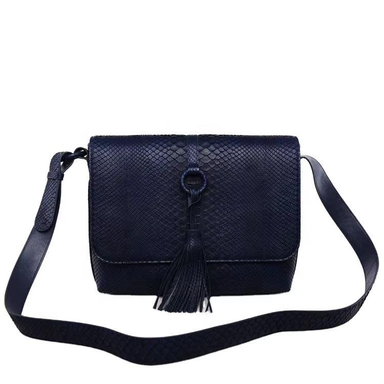 Navy blue python skin Lady messenger bag for women leather c...