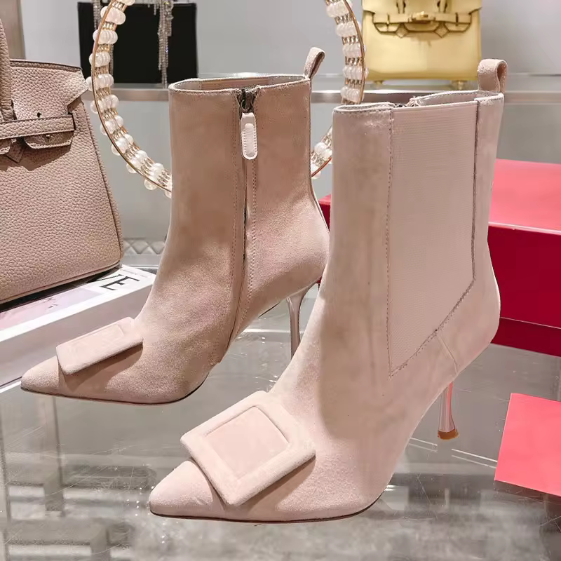 Sexy Luxury Point Toe Short Boots 2023 Brand Design High Hee...