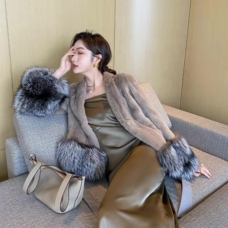 Women Brown Real Mink Fur Coat Jacket Sale Fashion Winter Wo...