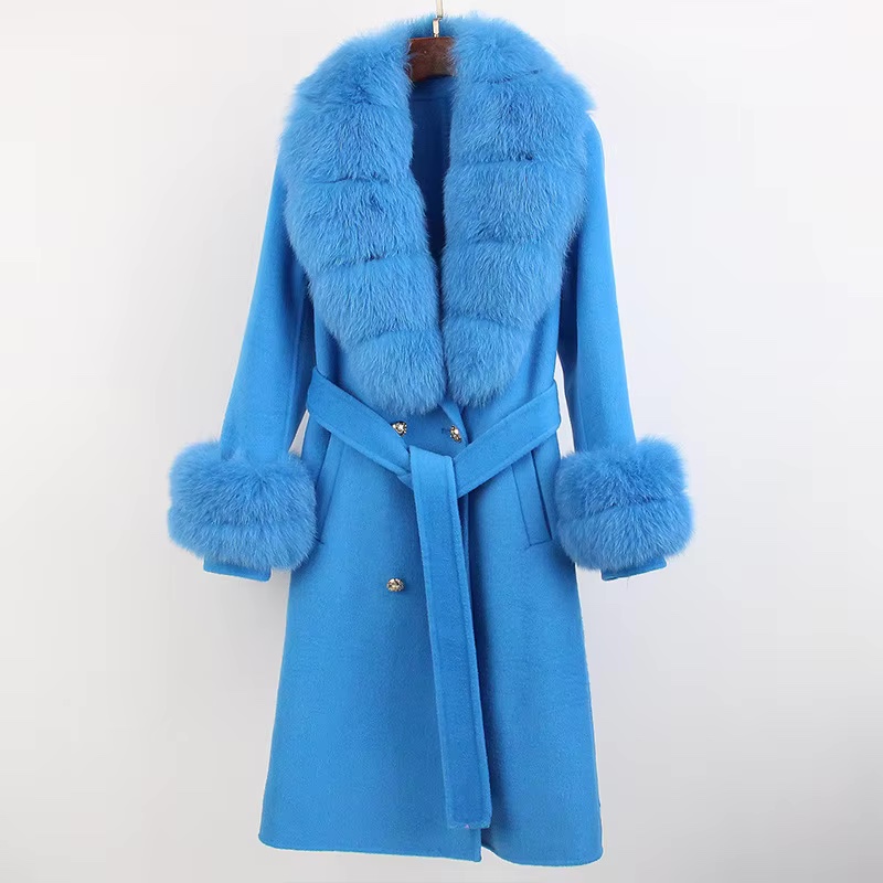 Women Winter Trend Real Fox Fur Collar Jacket Wool Cashmere ...